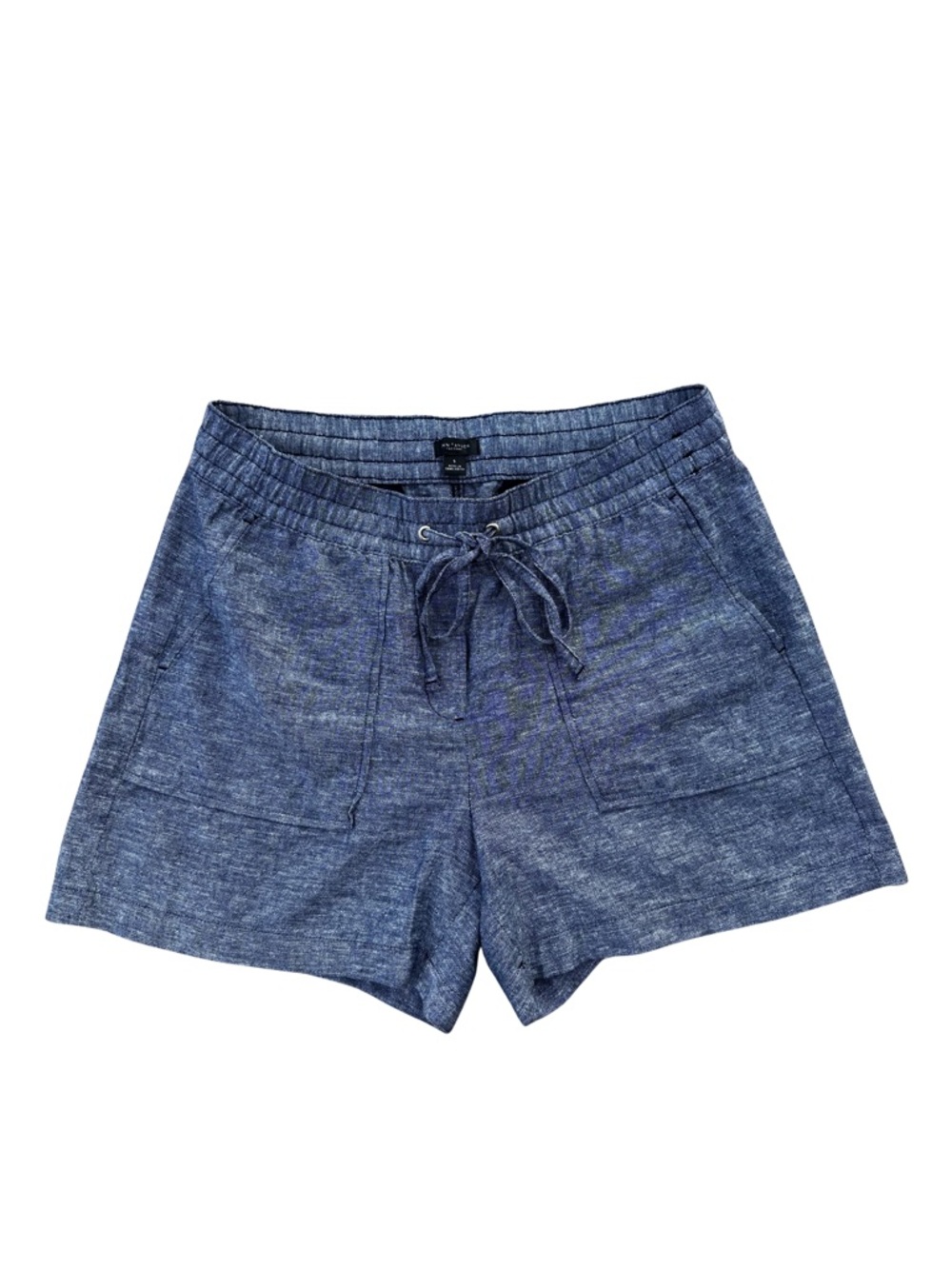 Ann Taylor Factory Women’s Small Blue Chambray Drawstring Linen Viscose Shorts - Picture 2 of 4
